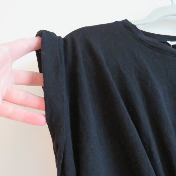 FRAME Knotted Roll-Sleeve T-Shirt in Black Cotton Minimalist Quiet Luxury - XS - Picture 5 of 9
